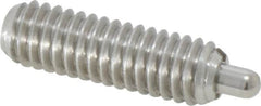 Vlier - 5/16-18, 1" Thread Length, 3/16" Plunger Projection, Stainless Steel Threaded Spring Plunger - 0.133 - 0.135" Max Plunger Diam, 1" Plunger Length, 3 Lb Init End Force, 15 Lb Final End Force - Exact Tooling