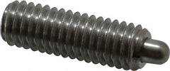 Vlier - 3/8-16, 1-1/8" Thread Length, 3/16" Plunger Projection, Stainless Steel Threaded Spring Plunger - 0.186 - 3/16" Max Plunger Diam, 1-1/8" Plunger Length, 5.5 Lb Init End Force, 14.5 Lb Final End Force - Exact Tooling