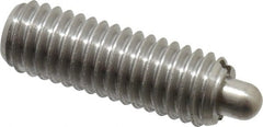 Vlier - 3/8-16, 1-1/8" Thread Length, 3/16" Plunger Projection, Stainless Steel Threaded Spring Plunger - 0.186 - 3/16" Max Plunger Diam, 1-1/8" Plunger Length, 2.8 Lb Init End Force, 7.2 Lb Final End Force - Exact Tooling