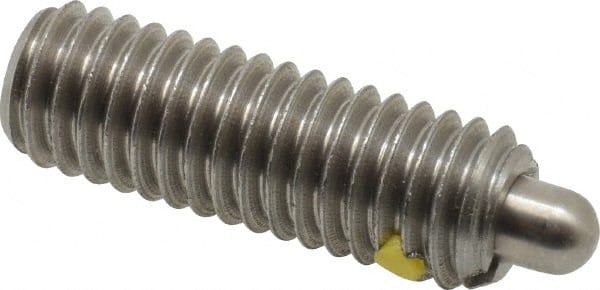 Vlier - 3/8-16, 1-1/8" Thread Length, 3/16" Plunger Projection, Stainless Steel Threaded Spring Plunger - 0.186 - 3/16" Max Plunger Diam, 1-1/8" Plunger Length, 2.8 Lb Init End Force, 7.2 Lb Final End Force - Exact Tooling