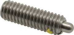 Vlier - 3/8-16, 1-1/8" Thread Length, 3/16" Plunger Projection, Stainless Steel Threaded Spring Plunger - 0.186 - 3/16" Max Plunger Diam, 1-1/8" Plunger Length, 2.8 Lb Init End Force, 7.2 Lb Final End Force - Exact Tooling