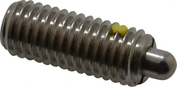 Vlier - 1/2-13, 1-1/4" Thread Length, 1/4" Plunger Projection, Stainless Steel Threaded Spring Plunger - 0.247 - 1/4" Max Plunger Diam, 1-1/4" Plunger Length, 6.6 Lb Init End Force, 17.4 Lb Final End Force - Exact Tooling