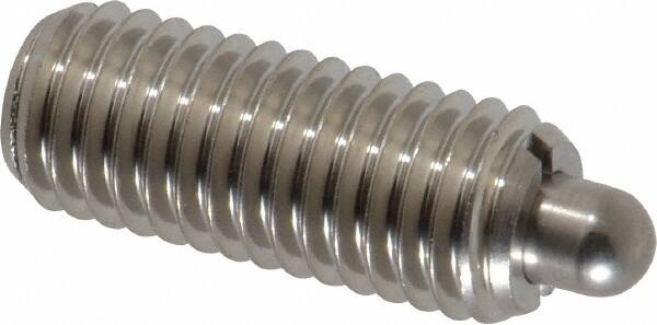 Vlier - 1/2-13, 1-1/4" Thread Length, 1/4" Plunger Projection, Stainless Steel Threaded Spring Plunger - 0.247 - 1/4" Max Plunger Diam, 1-1/4" Plunger Length, 2.7 Lb Init End Force, 9.3 Lb Final End Force - Exact Tooling