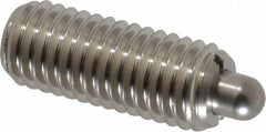 Vlier - 1/2-13, 1-1/4" Thread Length, 1/4" Plunger Projection, Stainless Steel Threaded Spring Plunger - 0.247 - 1/4" Max Plunger Diam, 1-1/4" Plunger Length, 2.7 Lb Init End Force, 9.3 Lb Final End Force - Exact Tooling