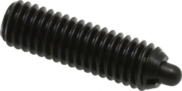 Vlier - M6 x 1.0, 0.787" Thread Length, 0.098" Plunger Projection, Steel Threaded Spring Plunger - 0.106" Max Plunger Diam, 0.787" Plunger Length, 4.05 Lb Init End Force, 11.24 Lb Final End Force - Exact Tooling