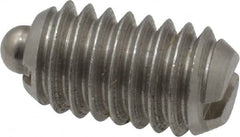 Vlier - 5/16-18, 9/16" Thread Length, 1/12" Plunger Projection, Stainless Steel Threaded Spring Plunger - 0.135" Max Plunger Diam, 0.562" Plunger Length, 3.75 Lb Init End Force, 15.5 Lb Final End Force - Exact Tooling