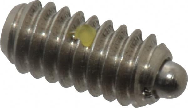 Vlier - 1/4-20, 17/32" Thread Length, 0.078" Plunger Projection, Stainless Steel Threaded Spring Plunger - 0.119" Max Plunger Diam, 0.531" Plunger Length, 1 Lb Init End Force, 3.5 Lb Final End Force - Exact Tooling