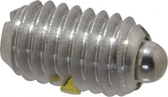 Vlier - 3/8-16, 5/8" Thread Length, 0.11" Plunger Projection, Stainless Steel Threaded Spring Plunger - 0.186" Max Plunger Diam, 0.625" Plunger Length, 1.5 Lb Init End Force, 5 Lb Final End Force - Exact Tooling