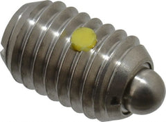 Vlier - 1/2-13, 3/4" Thread Length, 0.151" Plunger Projection, Stainless Steel Threaded Spring Plunger - 1/4" Max Plunger Diam, 0.75" Plunger Length, 1.75 Lb Init End Force, 5.5 Lb Final End Force - Exact Tooling