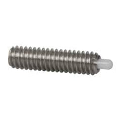 Vlier - 8-32, 5/8" Thread Length, 3/32" Plunger Projection, Stainless Steel Threaded Spring Plunger - 0.068 - 0.07" Max Plunger Diam, 5/8" Plunger Length, 2.7 Lb Init End Force, 7.3 Lb Final End Force - Exact Tooling
