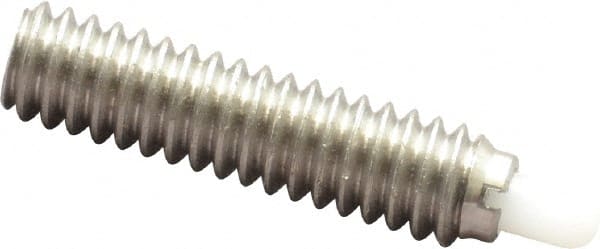 Vlier - 1/4-20, 1" Thread Length, 3/16" Plunger Projection, Stainless Steel Threaded Spring Plunger - 0.116 - 0.118" Max Plunger Diam, 1" Plunger Length, 3 Lb Init End Force, 13 Lb Final End Force - Exact Tooling
