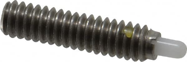 Vlier - 1/4-20, 1" Thread Length, 3/16" Plunger Projection, Stainless Steel Threaded Spring Plunger - 0.116 - 0.118" Max Plunger Diam, 1" Plunger Length, 3 Lb Init End Force, 13 Lb Final End Force - Exact Tooling