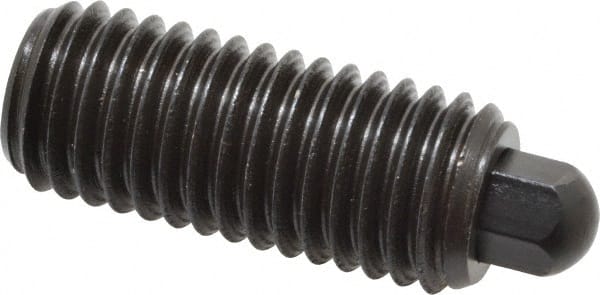 Vlier - 5/8-11, 1-1/2" Thread Length, 5/16" Plunger Projection, Steel Threaded Spring Plunger - 5/16 (Hex)" Max Plunger Diam, 1-1/2" Plunger Length, 10.5 Lb Init End Force, 25.5 Lb Final End Force, 5/16" Hex - Exact Tooling