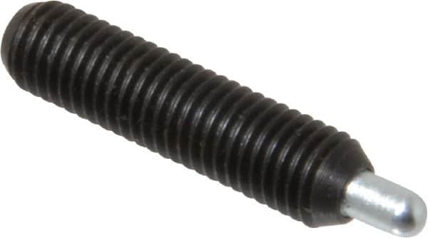 Vlier - 1/4-28, 1" Thread Length, 3/16" Plunger Projection, Steel Threaded Spring Plunger - 0.117 - 0.118" Max Plunger Diam, 1" Plunger Length, 1 Lb Init End Force, 4 Lb Final End Force, 0.079" Hex - Exact Tooling