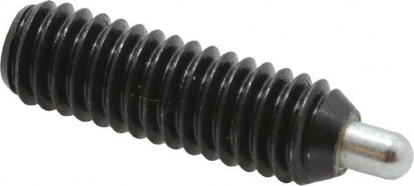Vlier - 5/16-18, 1" Thread Length, 3/16" Plunger Projection, Steel Threaded Spring Plunger - 0.133 - 0.135" Max Plunger Diam, 1" Plunger Length, 1.5 Lb Init End Force, 4.5 Lb Final End Force, 0.093" Hex - Exact Tooling