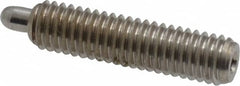 Vlier - 10-32, 3/4" Thread Length, 1/8" Plunger Projection, Stainless Steel Threaded Spring Plunger - 0.091 - 0.092" Max Plunger Diam, 3/4" Plunger Length, 1.3 Lb Init End Force, 2.7 Lb Final End Force, 0.063" Hex - Exact Tooling