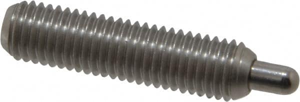 Vlier - 1/4-28, 1" Thread Length, 3/16" Plunger Projection, Stainless Steel Threaded Spring Plunger - 0.117 - 0.118" Max Plunger Diam, 1" Plunger Length, 3 Lb Init End Force, 13 Lb Final End Force, 0.079" Hex - Exact Tooling