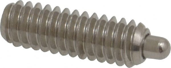 Vlier - 1/4-20, 3/4" Thread Length, 1/8" Plunger Projection, Stainless Steel Threaded Spring Plunger - 0.117 - 0.118" Max Plunger Diam, 3/4" Plunger Length, 2 Lb Init End Force, 9 Lb Final End Force, 0.079" Hex - Exact Tooling