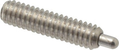 Vlier - 1/4-20, 1" Thread Length, 3/16" Plunger Projection, Stainless Steel Threaded Spring Plunger - 0.117 - 0.118" Max Plunger Diam, 1" Plunger Length, 1 Lb Init End Force, 4 Lb Final End Force, 0.079" Hex - Exact Tooling