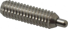Vlier - 5/16-18, 1" Thread Length, 3/16" Plunger Projection, Stainless Steel Threaded Spring Plunger - 0.133 - 0.135" Max Plunger Diam, 1" Plunger Length, 3 Lb Init End Force, 15 Lb Final End Force, 0.093" Hex - Exact Tooling