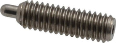 Vlier - 5/16-18, 1" Thread Length, 3/16" Plunger Projection, Stainless Steel Threaded Spring Plunger - 0.133 - 0.135" Max Plunger Diam, 1" Plunger Length, 3 Lb Init End Force, 15 Lb Final End Force, 0.093" Hex - Exact Tooling