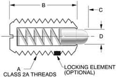 Vlier - 8-36, 7/16" Thread Length, 0.052" Plunger Projection, Stainless Steel Threaded Spring Plunger - 0.07" Max Plunger Diam, 0.437" Plunger Length, 1.5 Lb Init End Force, 4.75 Lb Final End Force - Exact Tooling