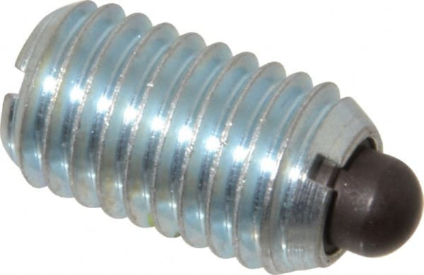 Vlier - 5/8-11, 1-1/16" Thread Length, 0.215" Plunger Projection, Steel Threaded Spring Plunger - 0.31" Max Plunger Diam, 1.062" Plunger Length, 7 Lb Init End Force, 50 Lb Final End Force - Exact Tooling