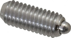 Vlier - 10-32, 0.468" Thread Length, 0.065" Plunger Projection, Stainless Steel Threaded Spring Plunger - 0.093" Max Plunger Diam, 0.468" Plunger Length, 1.75 Lb Init End Force, 6.25 Lb Final End Force - Exact Tooling