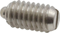 Vlier - 5/16-18, 9/16" Thread Length, 1/12" Plunger Projection, Stainless Steel Threaded Spring Plunger - 0.135" Max Plunger Diam, 0.562" Plunger Length, 3.75 Lb Init End Force, 15.5 Lb Final End Force - Exact Tooling