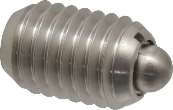 Vlier - 1/2-13, 3/4" Thread Length, 0.151" Plunger Projection, Stainless Steel Threaded Spring Plunger - 1/4" Max Plunger Diam, 0.75" Plunger Length, 5 Lb Init End Force, 28 Lb Final End Force - Exact Tooling