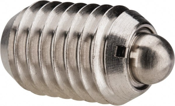 Vlier - 1/2-13, 3/4" Thread Length, 0.151" Plunger Projection, Stainless Steel Threaded Spring Plunger - 1/4" Max Plunger Diam, 0.75" Plunger Length, 1.75 Lb Init End Force, 5.5 Lb Final End Force - Exact Tooling