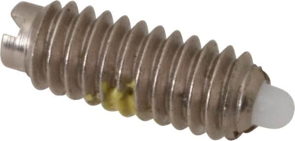 Vlier - 8-32, 7/16" Thread Length, 0.052" Plunger Projection, Steel Threaded Spring Plunger - 0.07" Max Plunger Diam, 0.437" Plunger Length, 0.5 Lb Init End Force, 1.5 Lb Final End Force - Exact Tooling
