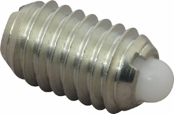 Vlier - 3/8-16, 5/8" Thread Length, 0.11" Plunger Projection, Steel Threaded Spring Plunger - 0.186" Max Plunger Diam, 0.625" Plunger Length, 4.5 Lb Init End Force, 18.5 Lb Final End Force - Exact Tooling