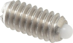 Vlier - 1/4-20, 17/32" Thread Length, 0.078" Plunger Projection, Stainless Steel Threaded Spring Plunger - 0.119" Max Plunger Diam, 0.531" Plunger Length, 3 Lb Init End Force, 10.5 Lb Final End Force - Exact Tooling