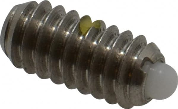 Vlier - 1/4-20, 17/32" Thread Length, 0.078" Plunger Projection, Stainless Steel Threaded Spring Plunger - 0.119" Max Plunger Diam, 0.531" Plunger Length, 3 Lb Init End Force, 10.5 Lb Final End Force - Exact Tooling