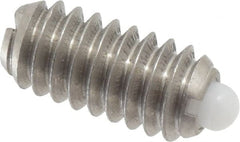 Vlier - 1/4-20, 17/32" Thread Length, 0.078" Plunger Projection, Stainless Steel Threaded Spring Plunger - 0.119" Max Plunger Diam, 0.531" Plunger Length, 1 Lb Init End Force, 3.5 Lb Final End Force - Exact Tooling