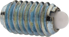 Vlier - 3/8-16, 5/8" Thread Length, 0.11" Plunger Projection, Stainless Steel Threaded Spring Plunger - 0.186" Max Plunger Diam, 0.625" Plunger Length, 4.5 Lb Init End Force, 18.5 Lb Final End Force - Exact Tooling