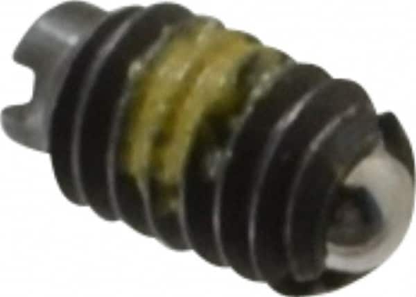 Vlier - 4-48, 0.062" Ball Diam, 0.187" Body Length, 0.02" Max Ball Reach, Threaded Ball Plunger - Steel Body, Steel Ball, 0.13 Lb Initial End Force, 0.5 Lb Final End Force, Locking Element - Exact Tooling