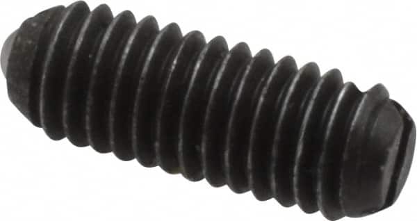 Vlier - 10-32, 0.094" Ball Diam, 0.513" Body Length, 0.025" Max Ball Reach, Threaded Ball Plunger - Steel Body, Steel Ball, 1.5 Lb Initial End Force, 3 Lb Final End Force, Locking Element - Exact Tooling