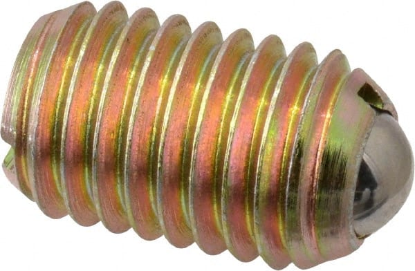Vlier - 5/8-11, 0.375" Ball Diam, 0.984" Body Length, 0.096" Max Ball Reach, Threaded Ball Plunger - Steel Body, Steel Ball, 7 Lb Initial End Force, 50 Lb Final End Force - Exact Tooling
