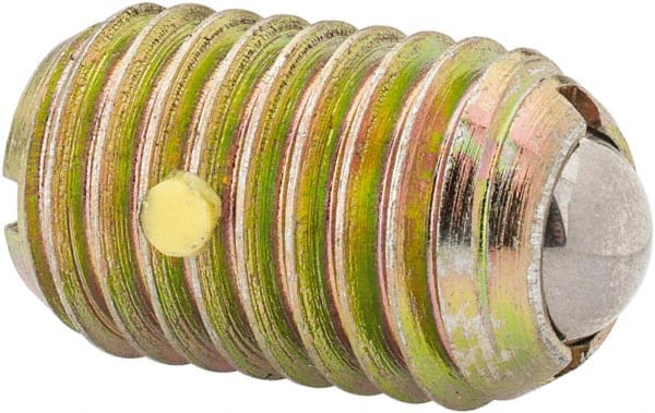 Vlier - 5/8-11, 0.375" Ball Diam, 0.984" Body Length, 0.096" Max Ball Reach, Threaded Ball Plunger - Steel Body, Steel Ball, 7 Lb Initial End Force, 50 Lb Final End Force, Locking Element - Exact Tooling