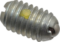 Vlier - 3/8-16, 0.188" Ball Diam, 0.625" Body Length, 0.048" Max Ball Reach, Threaded Ball Plunger - Steel Body, Steel Ball, 2.5 Lb Initial End Force, 5 Lb Final End Force, Locking Element - Exact Tooling