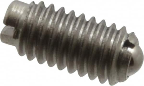 Vlier - 8-36, 0.094" Ball Diam, 0.344" Body Length, 0.025" Max Ball Reach, Threaded Ball Plunger - Stainless Steel Body, Stainless Steel Ball, 0.5 Lb Initial End Force, 1.25 Lb Final End Force - Exact Tooling