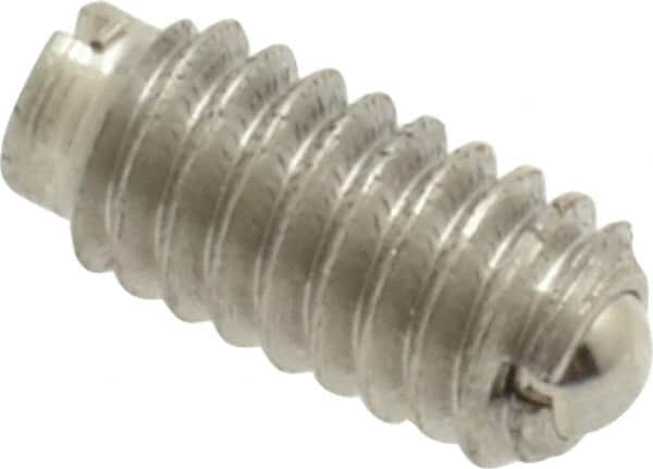 Vlier - 8-32, 0.094" Ball Diam, 0.344" Body Length, 0.025" Max Ball Reach, Threaded Ball Plunger - Stainless Steel Body, Stainless Steel Ball, 0.5 Lb Initial End Force, 1.25 Lb Final End Force - Exact Tooling