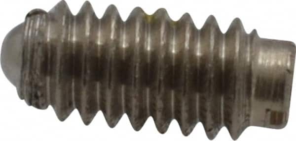 Vlier - 8-32, 0.094" Ball Diam, 0.344" Body Length, 0.025" Max Ball Reach, Threaded Ball Plunger - Stainless Steel Body, Stainless Steel Ball, 0.5 Lb Initial End Force, 1.25 Lb Final End Force, Locking Element - Exact Tooling