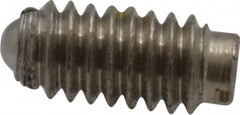 Vlier - 8-32, 0.094" Ball Diam, 0.344" Body Length, 0.025" Max Ball Reach, Threaded Ball Plunger - Stainless Steel Body, Stainless Steel Ball, 0.5 Lb Initial End Force, 1.25 Lb Final End Force, Locking Element - Exact Tooling