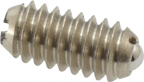 Vlier - 1/4-20, 0.125" Ball Diam, 0.531" Body Length, 0.035" Max Ball Reach, Threaded Ball Plunger - Stainless Steel Body, Stainless Steel Ball, 3 Lb Initial End Force, 7 Lb Final End Force - Exact Tooling