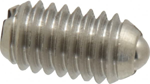 Vlier - 5/16-18, 0.156" Ball Diam, 0.578" Body Length, 0.04" Max Ball Reach, Threaded Ball Plunger - Stainless Steel Body, Stainless Steel Ball, 4 Lb Initial End Force, 9 Lb Final End Force - Exact Tooling