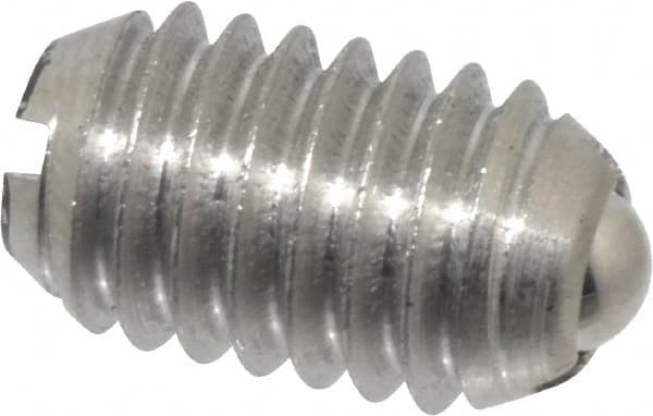 Vlier - 3/8-16, 0.188" Ball Diam, 0.625" Body Length, 0.048" Max Ball Reach, Threaded Ball Plunger - Stainless Steel Body, Stainless Steel Ball, 5 Lb Initial End Force, 10 Lb Final End Force - Exact Tooling
