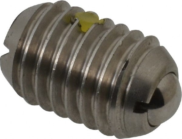 Vlier - 1/2-13, 0.281" Ball Diam, 0.75" Body Length, 0.072" Max Ball Reach, Threaded Ball Plunger - Stainless Steel Body, Stainless Steel Ball, 6 Lb Initial End Force, 12 Lb Final End Force, Locking Element - Exact Tooling